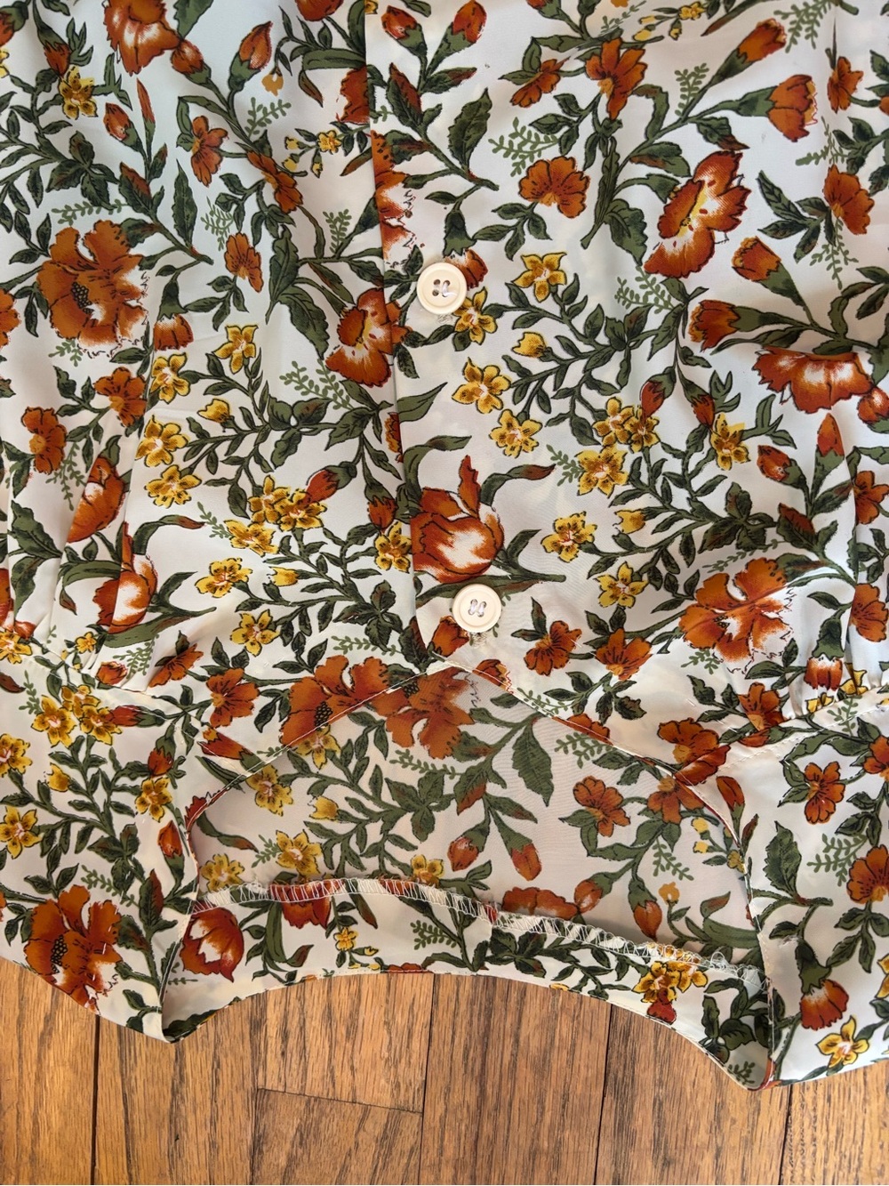 Vintage 60’s Floral Button-Front Shift Dress in Cream, Rust & Green Print - Picture 3 of 12